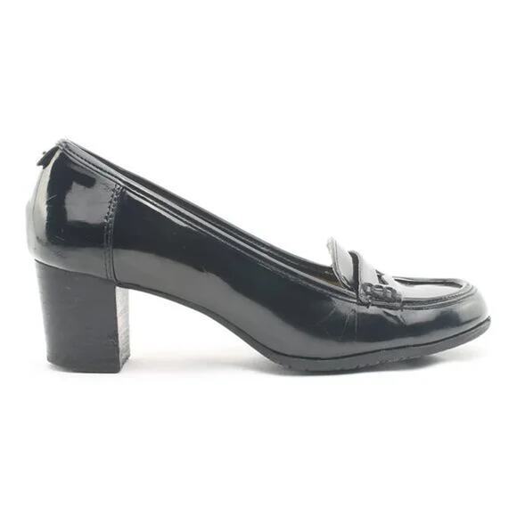 Like New! Bandolino Black Patent Academia Preppy Block Heeled Loafer Women 7.5 - Picture 1 of 8